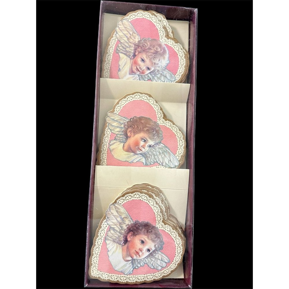 Shackman 1993 24 Kathy Lawrence Angel Babies Diecut Heart Cards Vintage NEW NOS